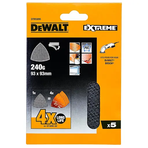 Шлифовальный лист DeWalt Extreme P240 для дельтошлифмашин, универсальный 93 мм 5 шт. (DTM3095)