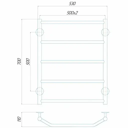 Рушникосушка водяна Deffi Трапеція П7 500х700 мм нижнє підключення 30412 - фото 2