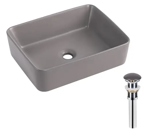 Раковина накладная Qtap Tern Stone grey, прямоугольная, с донным клапаном QT17116069SG - фото 2