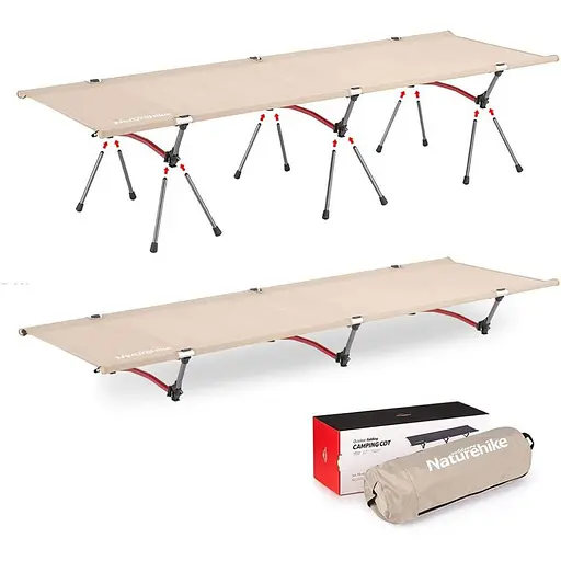 Туристическая раскладная ультралегкая кровать Naturehike NH19JJ006 алюминий (Бежевая) - фото 2