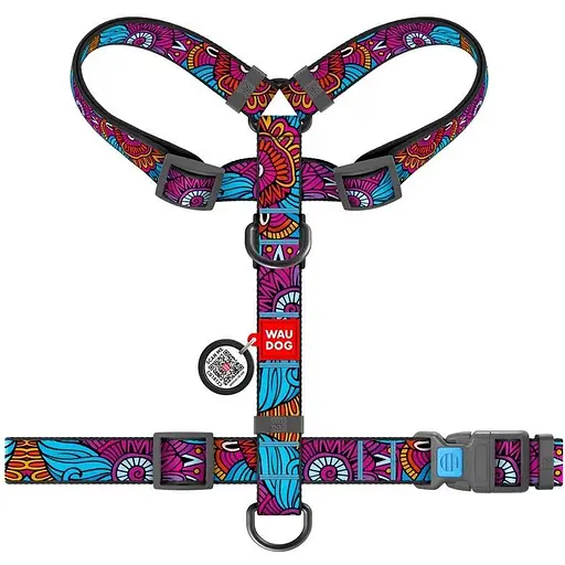 Шлейка для собак Waudog Nylon анатомическая H-образная с QR-паспортом, рисунок "Лето", пластиковый фастекс, S - фото 2