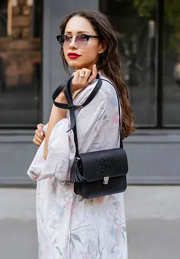 Кожаная женская бохо-сумка Лилу синяя Crazy Horse - фото 8