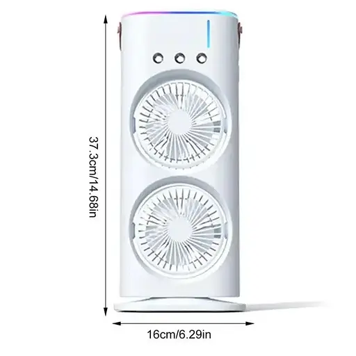 Акумуляторный настольный вентилятор ​​​​​​​Spray Fan 2in1 двойной  Ветродуйка с подсветкой и увлажнением Белый - фото 8