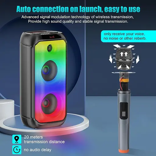 Динаміки TAMPROAD Bluetooth, 80 Вт бездротові портативні динаміки TWS для вечірок із сабвуфером, глибокі баси, світлодіодні - фото 4