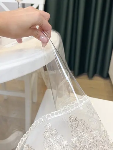 Силиконовая скатерть с бело-кофейным кружевом Петек 15см 220х130 см - фото 6