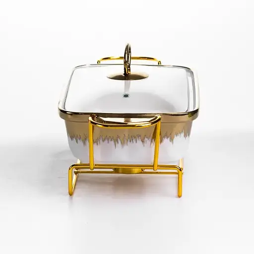 Мармитница фарфоровая Yiwu 1 л прямоугольная на металлической подставке со стеклянной крышкой 31х16х11 см мармит для первых блюд ML789-11 - фото 5