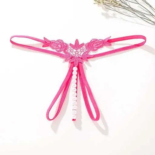 Стрінги 'Перлинки' з декором у вигляді намистин та квітів S/M Фуксія K0573-5 - фото 1