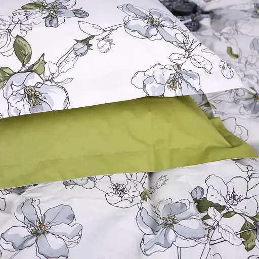 Простыня на резинке MirSon Поплин 00-1 Olive Flowers 80х190 см зеленая (2200009699238) - фото 6