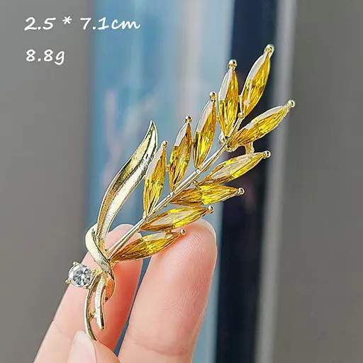 Брошка Колосок пшениці з камінням для особливого образу декоративна жіноча прикраса на одяг Золотистий - фото 4