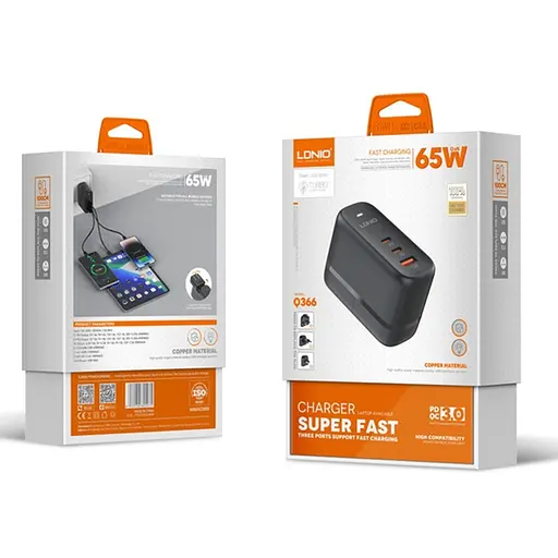 Мережевий зарядний пристрій адаптер живлення LDNIO Q366 3 порти 65 W - фото 7