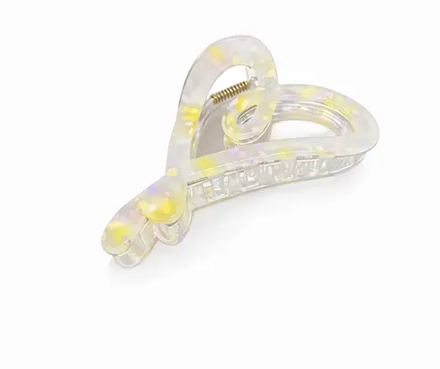 Заколка-крабик Серце 12 см прозорий акрил з вкрапленнями Жовтий - фото 1