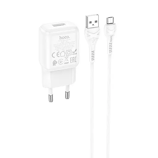 Адаптер сетевой HOCO Micro USB cable single port charger set C96A белый - фото 2