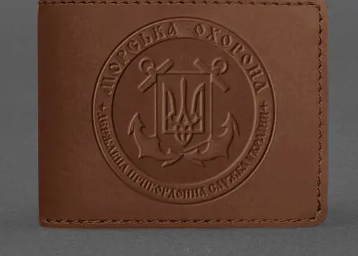 Кожаная обложка на удостоверение Морской охраны светло-коричневая Crazy Horse - фото 1