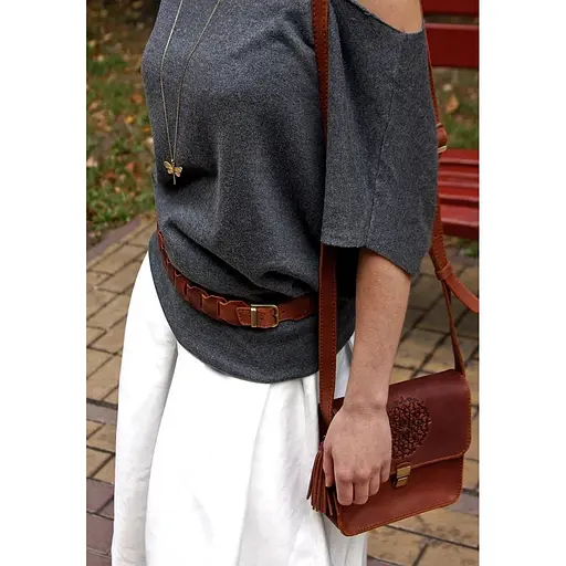 Женский кожаный бохо-ремень BlankNot Crazy Horse светло-коричневый  - фото 6