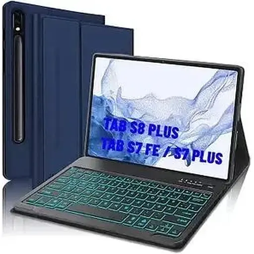 JADEMALL Чехол с клавиатурой Samsung Galaxy Tab S8 Plus/S7 Fe/S7 Plus 12,4 дюйма, (темно-синий)