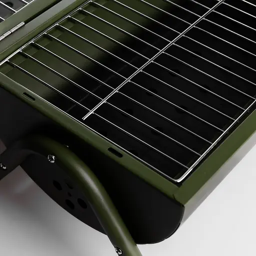 Вугільний гриль двосторонній портативний з решіткою Yiwu 38x25x35 см зелений універсальний для пікніка похідний розкладний BQ-2 - фото 3