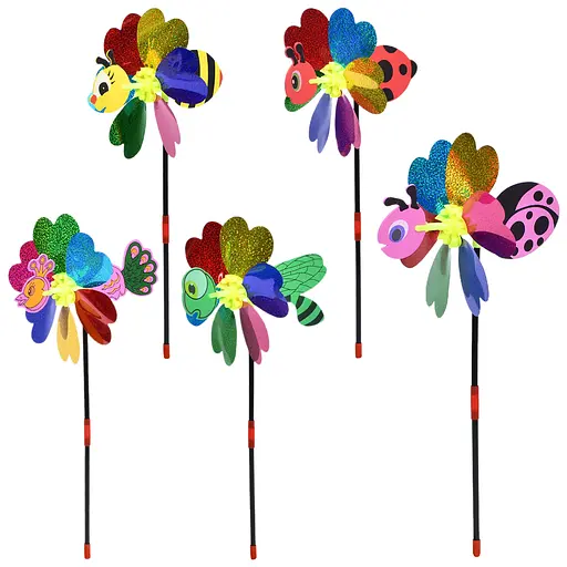 Ветряная вертушка цветок, диаметр 20,5 см, палочка 38 см (насекомые, павлин), 24x22x3 см (В ассортименте) - фото 2