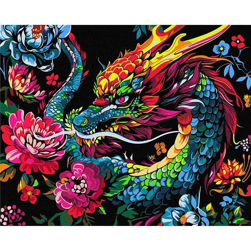 Картина по номерам на подрамнике Brushme Дракон в цветах