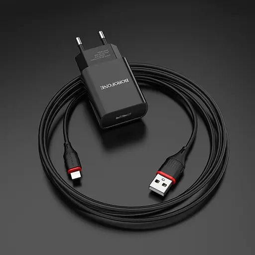 Зарядное устройство для Borofone BA20A USB черный + кабель USB to Lightning - фото 1