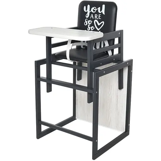 Стульчик для кормления Ommi Graphite Аляска 2 в 1 из натуральных материалов, с подножкой, до 25 кг