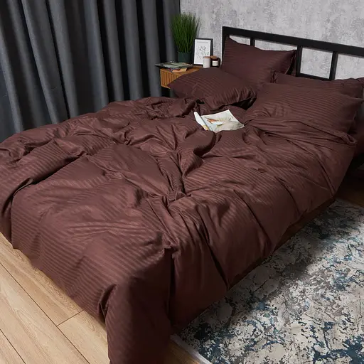 Комплект постільної білизни Moon&Star Satin Stripe Warm Espresso Полуторний Євро 160х220 наволочки 2х70х70 - фото 4