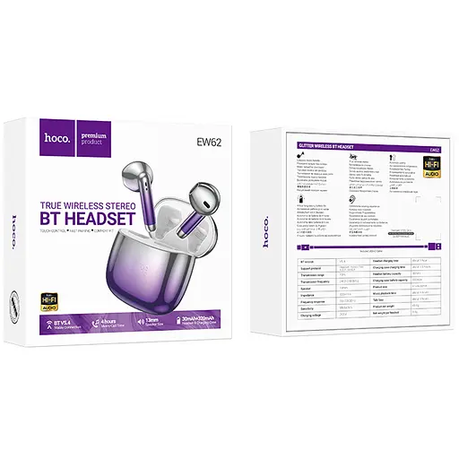 Бездротові TWS навушники Hoco EW62 Glitter Purple glaze - фото 2