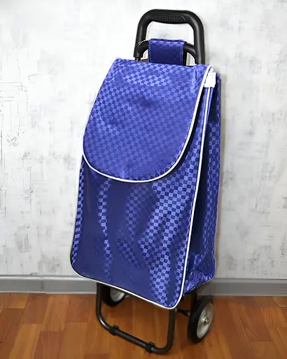 Візок для покупок на металевих колесах 95 × 35 × 30 см синій в клітинку (2205) - фото 2