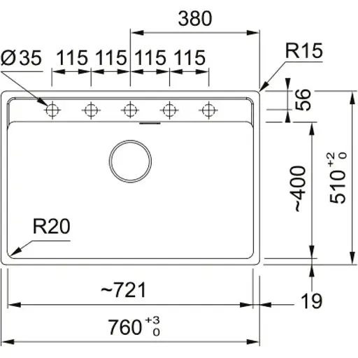 Кухонна мийка Franke Maris, фраграніт, прямокутник, без крила, 760х510х200мм, чаша - 1, врізна, MRG 610-72 TL, сірий камінь - фото 2