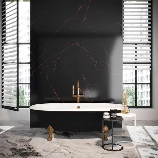 Ванна отдельностоящая глянцевая Amdcon Olmpa 180x90 черная из литого камня бронзовые ножки OLMPA_180_nzhk-br_BLACK_HL Черный - фото 3