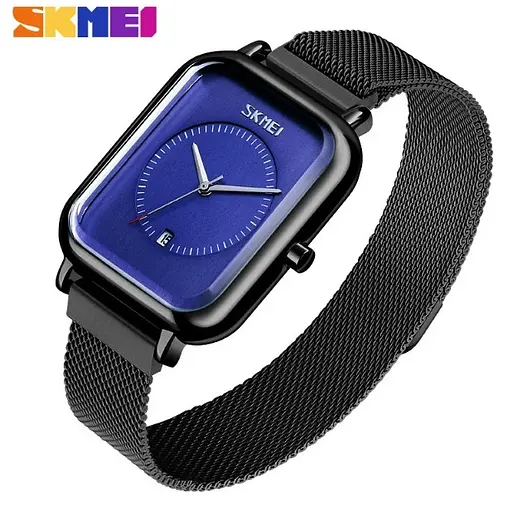 Класичний чоловічий наручний годинник Skmei 9207 Чорні з синім циферблатом - фото 2