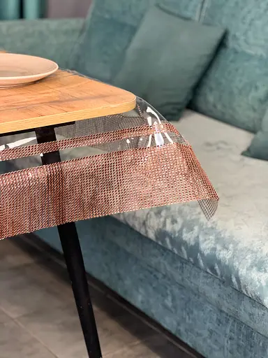 Скатертина силіконова з коричневою стразовою стрічкою подвійною 360х140 см - фото 8