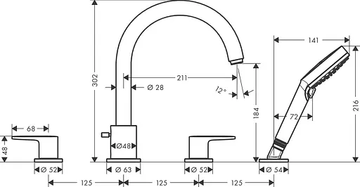 Змішувач Hansgrohe Vernis Blend врізний на край ванни на 4 отвори Chrome 71456000 Хром - фото 2