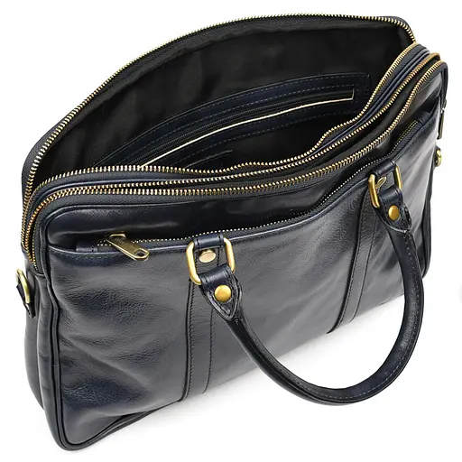 Кожаная сумка Firenze синяя 36х26х7 см sum0028418 - фото 2