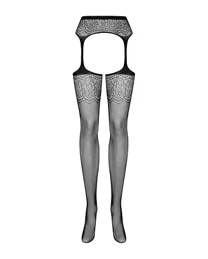 Сетчатые чулки-стокинги с цветочным рисунком Obsessive Garter stockings S207 черные имитация S/M/L - фото 5
