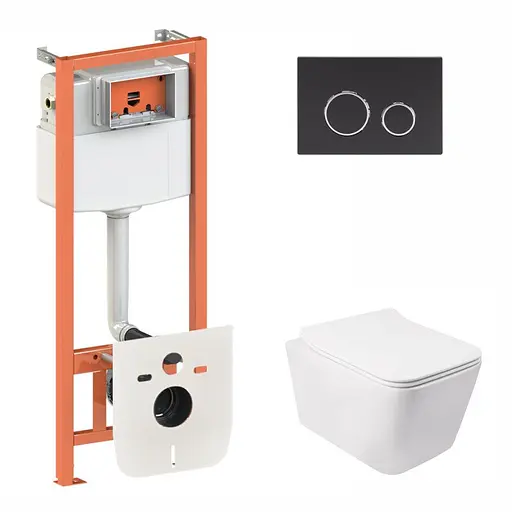 Набор Qtap инсталляция 3 в 1 Nest QT0133M425 с панелью смыва круглой QT0111M11V1146MB + унитаз с сиденьем Crow QT05335170W, Белый - фото 1