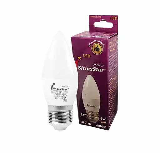 Світлодіодна лампа SIRIUSSTAR 3206 С37 6W-4000K-E27