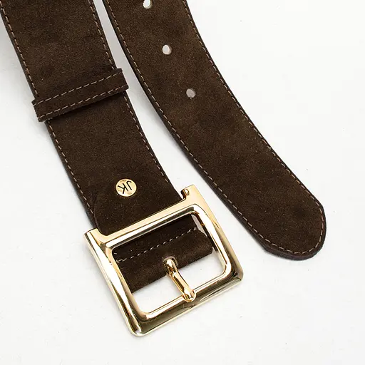 Ремень женский широкий замшевый JK-5017 коричневый с золотистой пряжкой (120 см) - фото 4