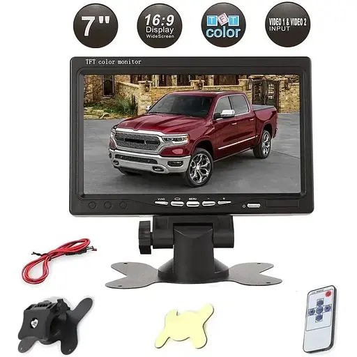 Автомобильный монитор Podofo R09+ 7 дюймов для камеры заднего вида 2 AV входа крепления на торпедо - фото 5