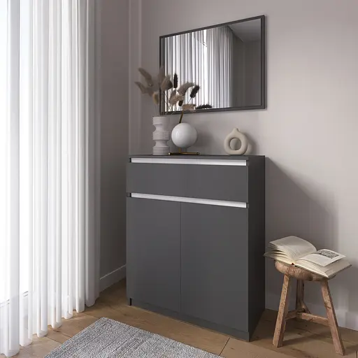 Комод тумба Vays R-23 Антрацит-Белые планки, с ящиком и отделением с полками, без ручек, ЛДСП, 80×40×98 см - для спальни, прихожей