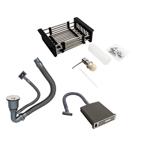 Кухонна мийка Platinum Handmade PVD 60x50 чорна з підставкою для ножів + сифон, дозатор та кошик, Нержавіюча сталь - фото 2