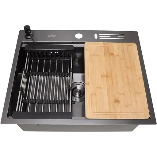 Мойка для кухни Nett NB-5747 черная из нержавейки с PVD покрытием многофункциональная. - фото 3