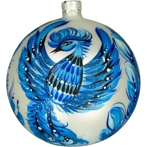 Ялинкова прикраса Різдвяні історії Петриківка синя пташка куля скло (4820001165326)