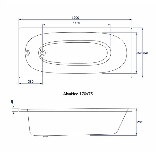 Ванна акриловая Volle Ava Neo 170x75 1229.001775 Белый - фото 2