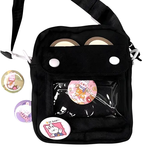 Детская сумка кросс-боди со значками в корейском стиле 20х16х7 см черная (25-573)