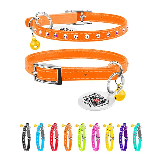 Нашийник Waudog Glamour з резинкою клейовими стразами для котів (ширина 9мм довжина 22-30см) помаранчевий - фото 2
