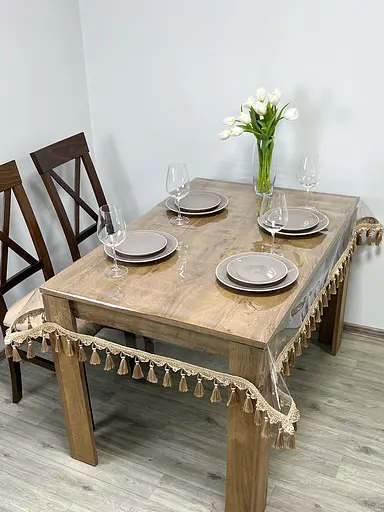 Скатерть силиконовая с бежевой бахромой 270х120 см - фото 5