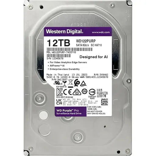 Жорсткий диск Western Digital HDD 3.5 12TB AV WD Purple Pro (WD122PURP) - фото 1