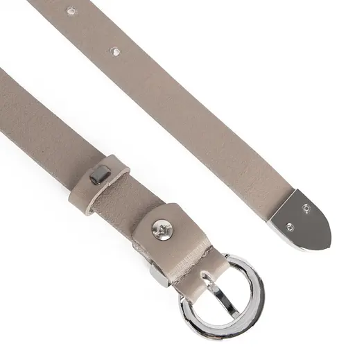 Ремень женский кожаный узкий JK-2032 (115 см) бежевый с серебряной пряжкой - фото 4