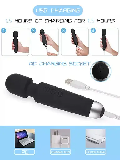 ZUNBELLA Чорний масажер тіло Перезаряджається машина полегшення болю, вібратор жінки ручної роботи - фото 3