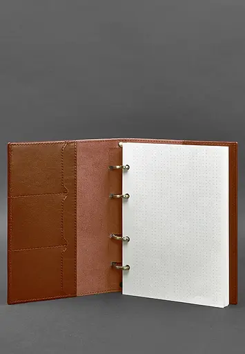 Шкіряний блокнот на кільцях (софт-бук) 9.0 з твердою коричневою обкладинкою - фото 3